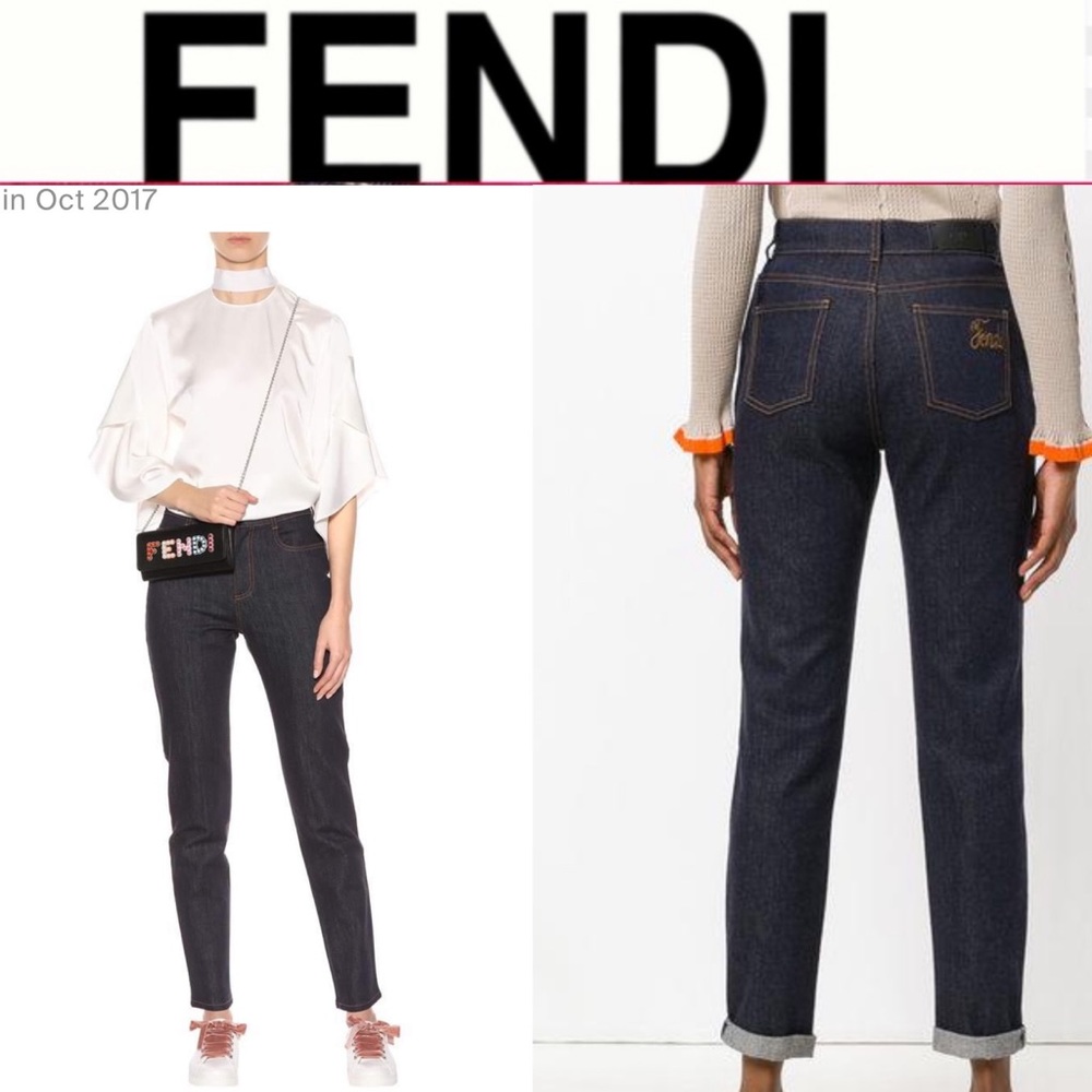 Fendi logo dark indigo jeans with brown stitching - Picture 1 of 12